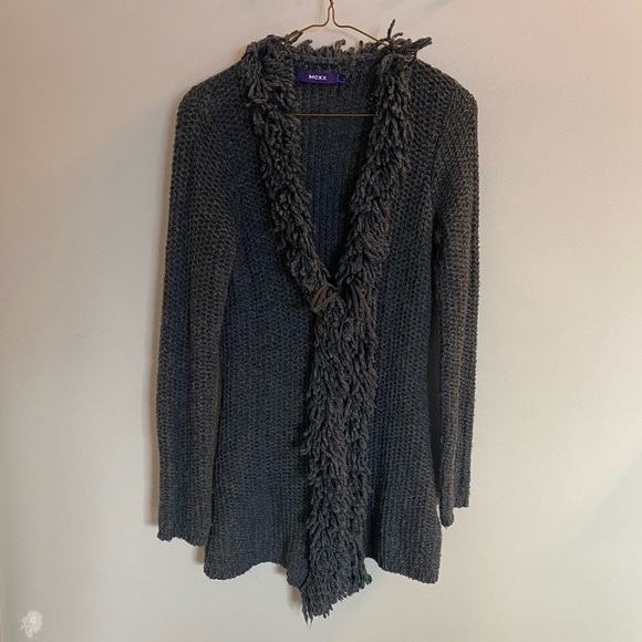 Mexx Charcoal Gray Fringed Cardigan Sweater size Small - Picture 8 of 8